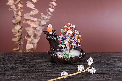 Miniatura 2 de CrystalTears Quemador de incienso de cascada de cristal para árbol de retorno, soporte de incienso de cerámica, 7 chakras, piedra de cristal