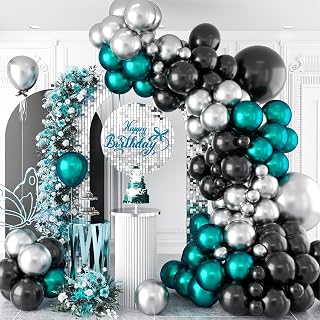 Flyloons 100 pcs Black Silver Green Metallic Chrome Balloons for Birthday Decoration items celebration Anniversary Girls Boys Men Women