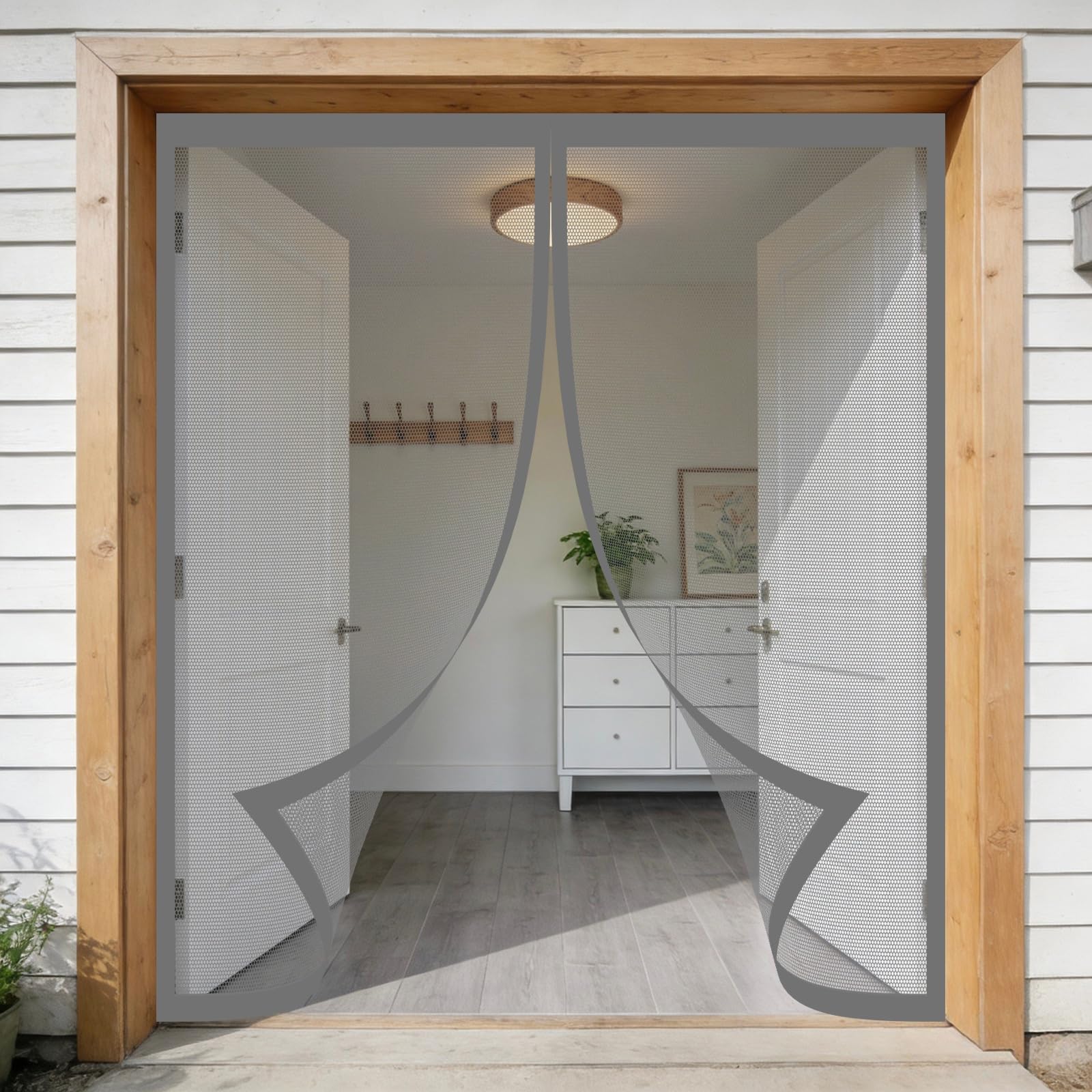 Moustiquaire porte fenetre sans perçage automatique anti-insectes gris 170x160