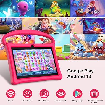 VASOUN Kids Tablet 7 Inch,Android 13 Tablet for Kids,32GB+512GB Expand,Pink