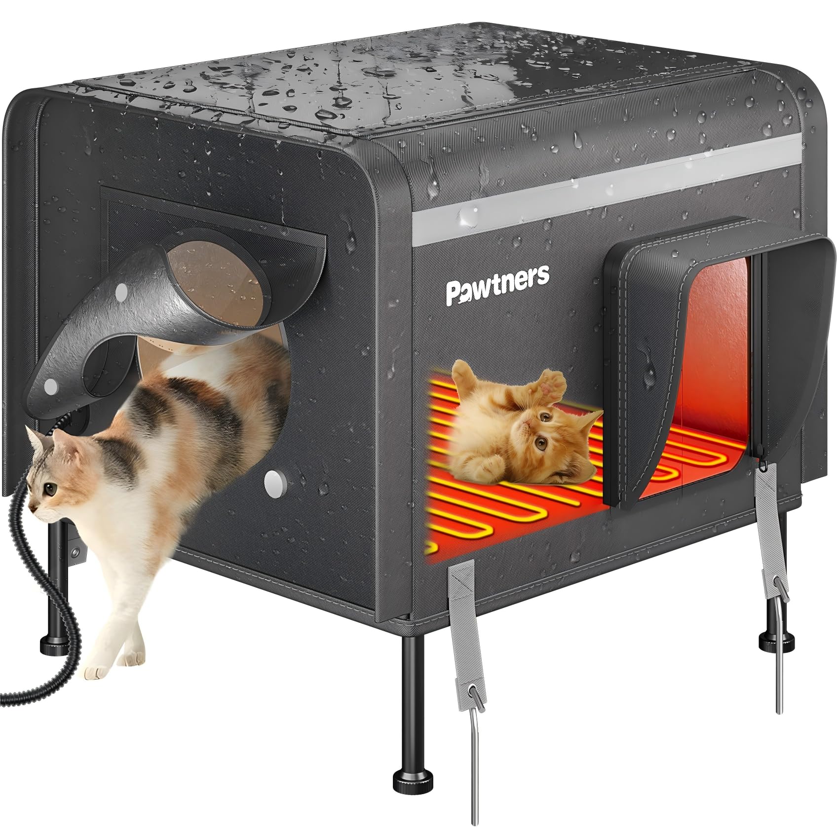 Pawtners Heated Cat House for Outside, Outdoor Insulated Kitty