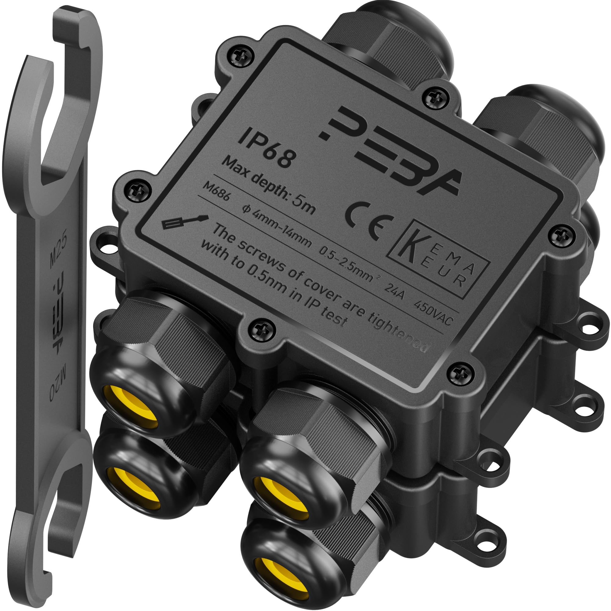 PEBA IP68 Waterproof Junction Box, 4-Way Outdoor Electrical Wire Connector for Cable Splice, Fits 4-14mm O.D. Cables (0.16"-0.55"), for Landscape Lighting, Outdoor & Underground Use, 2-Pack-image-19