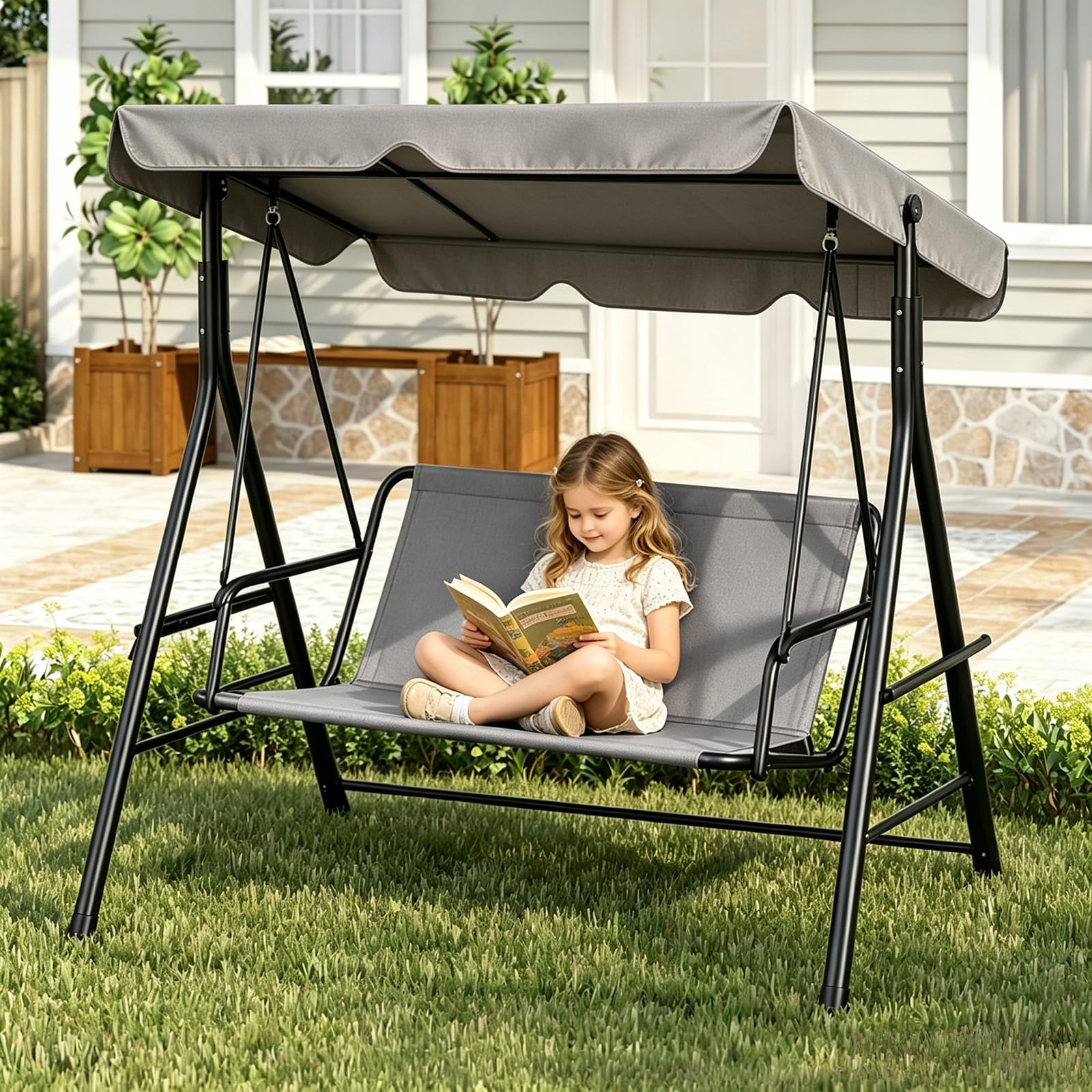 MeYuxg Rivestimento di Ricambio per Dondolo da Giardino, Tessuto Oxford 900D Telo Dondolo Ricambio Impermeabile, per Coprisedile Dondolo da Giardino, 2 o 3 Posti,115 x 48 x 48 CM (Grigio)