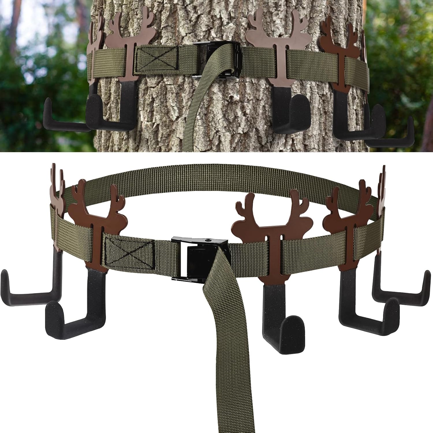 Treestand Strap Hangers with 5 Metal Gear Hooks Hunting