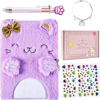 Diary for Girls with Lock and Keys, Kids Journal Travel Notebook for Writing, Cute Secret Diary with Multicolored Pen, Stickers, Bracelet, Practical Gift for Birthday, Christmas (A Cute Cat)
