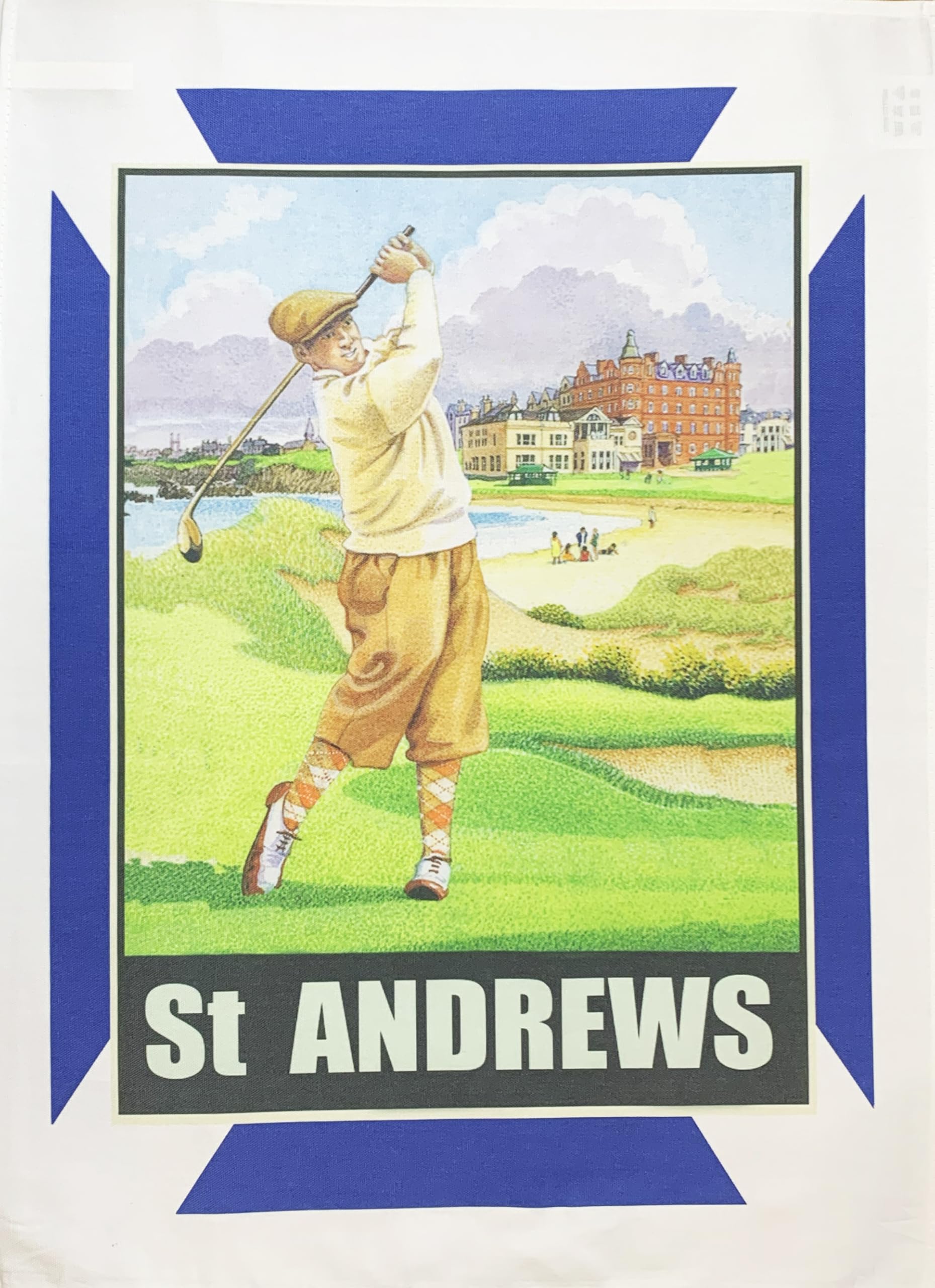 Half A Donkey White St Andrews Retro Style Large Cotton Tea Towel, 47X65cm, Vintage Golf Poster Design, Rectangular