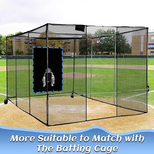 Miniatura 7 de Jaulas de bateo de béisbol y sóftbol para patio trasero marco de acero portátil de 10 x 16.4 x 8 pies, red resistente con ruedas para entrenamiento