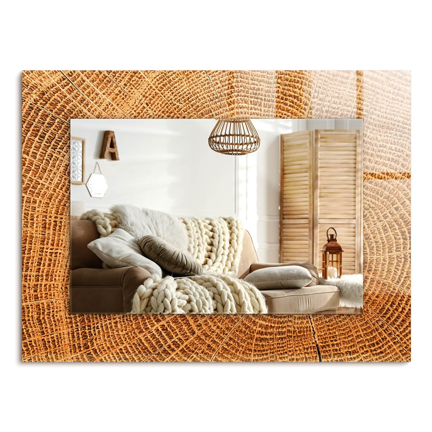 Miroir rectangulaire 80x60 cm sans cadre avec motif imprimé de tronc d'arbre