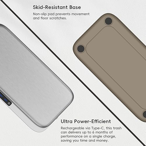 Miniatura 6 de EKO Basurero automático para baño con tapa, cubo de basura sin contacto de 2.1 galones con cubo extraíble, cubo de basura delgado de acero