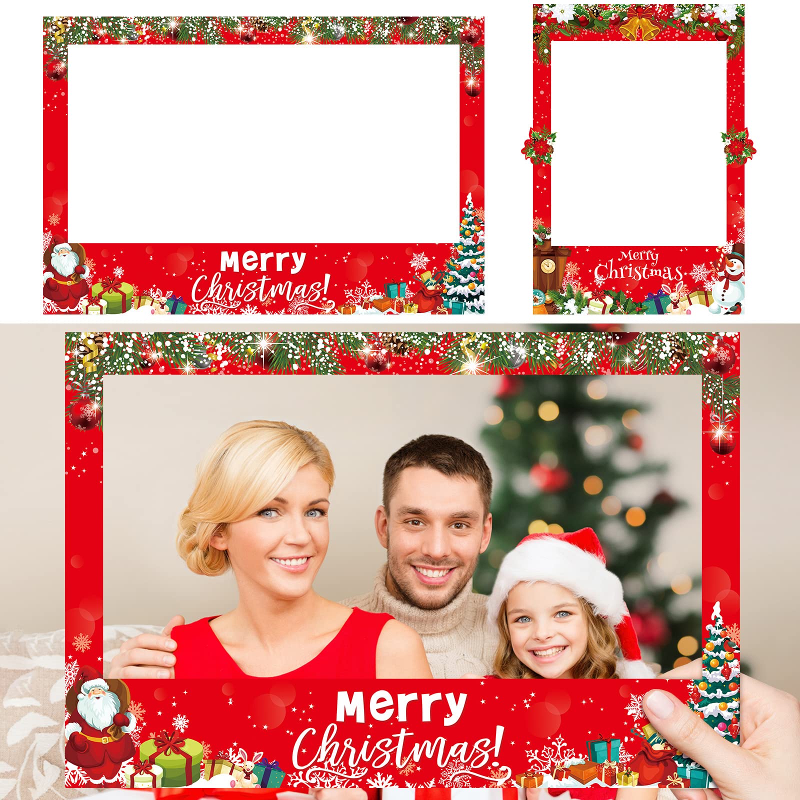 BPA 2 Pieces Christmas Photo Booth Props Frame Selfie Accessories for Xmas Winter Holiday Party Supplies Decorations, Assembly Needed, Assorted,white