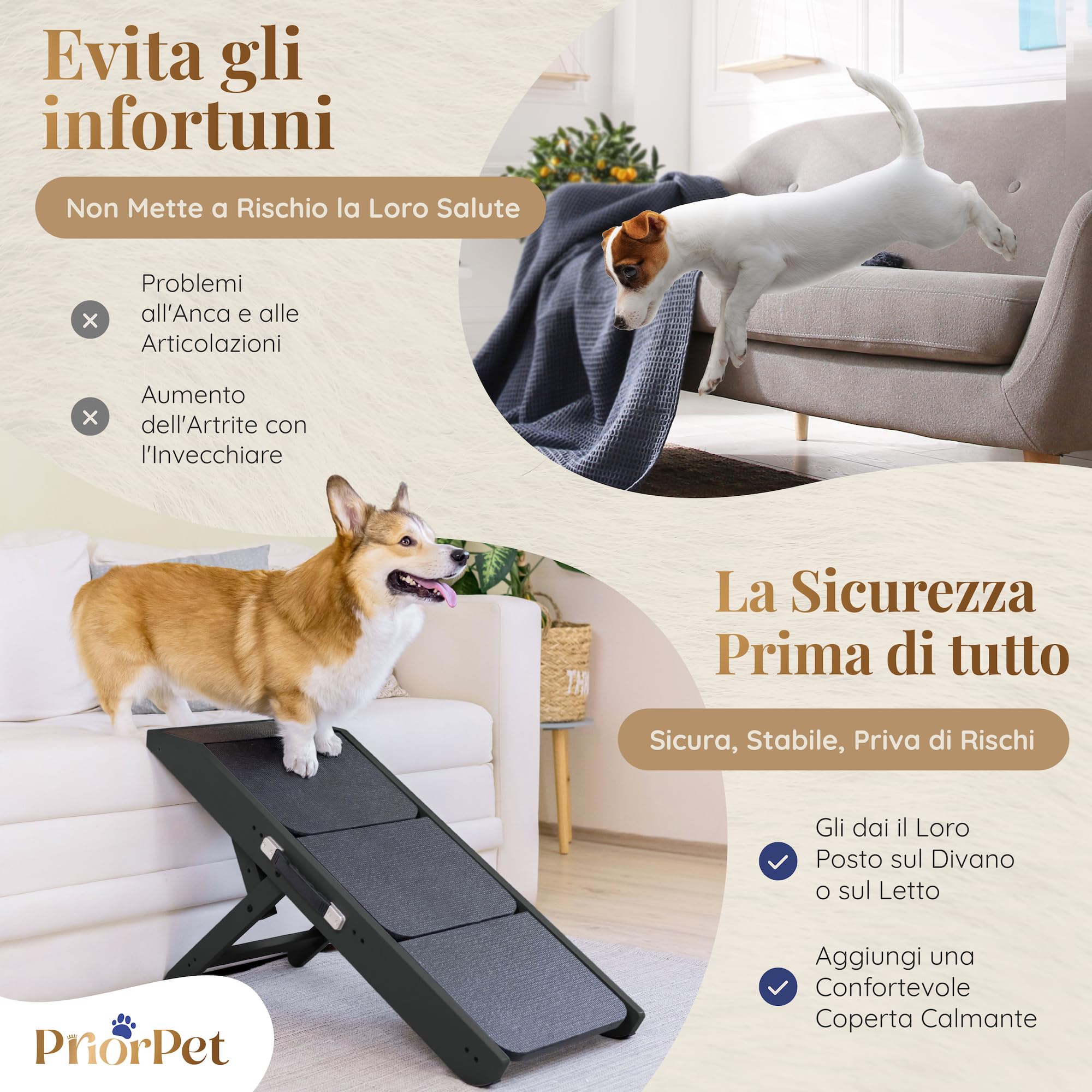 Scale per Cane 2 in 1 con Rampa Altezza Regolabile 18-50 cm Pet Gradini Piccoli Facile da Spostare Nero