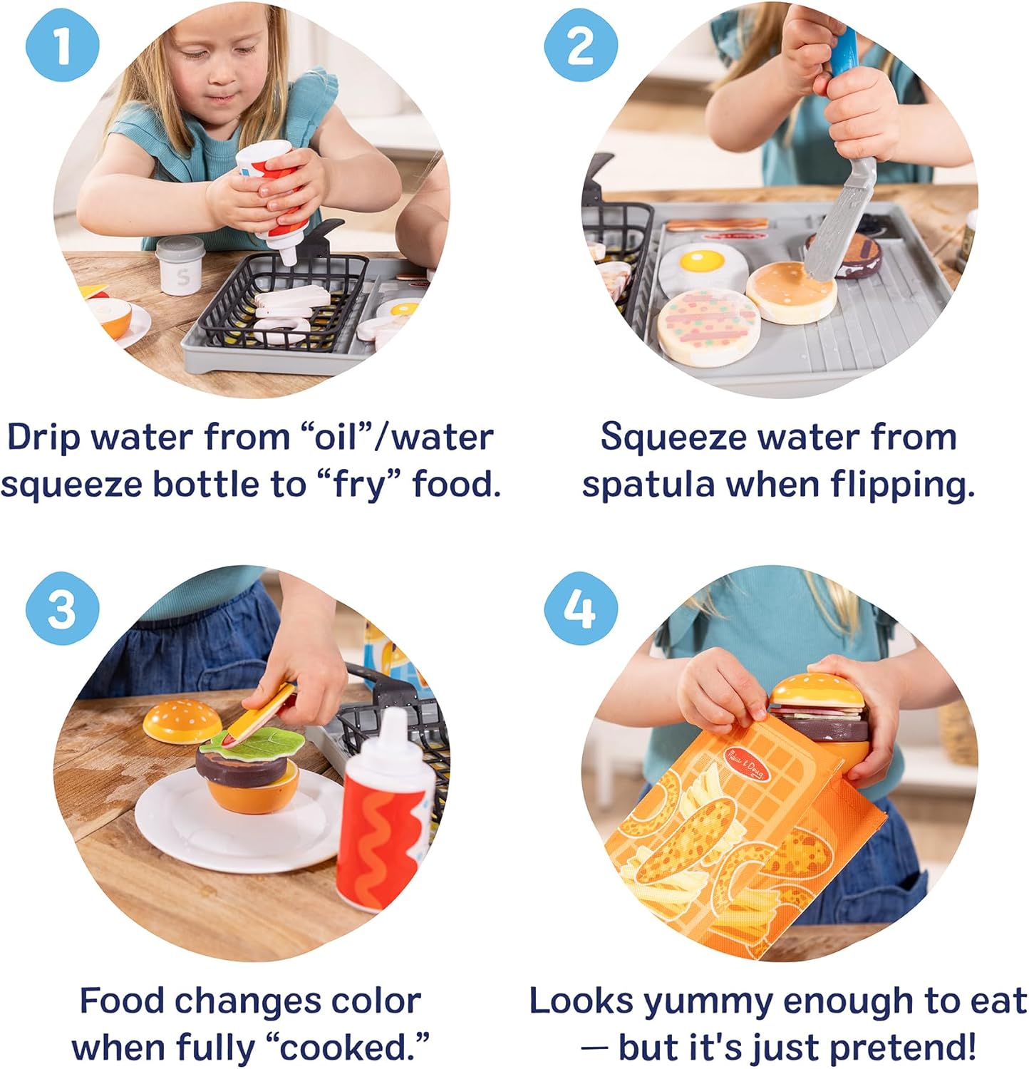 Melissa & Doug Flip & Fry Grill Play Set with Water Wow!® Kids Kitchen Playset with Color Changing Play Food, Preschool Toys for Girls & Boys Ages 3+
