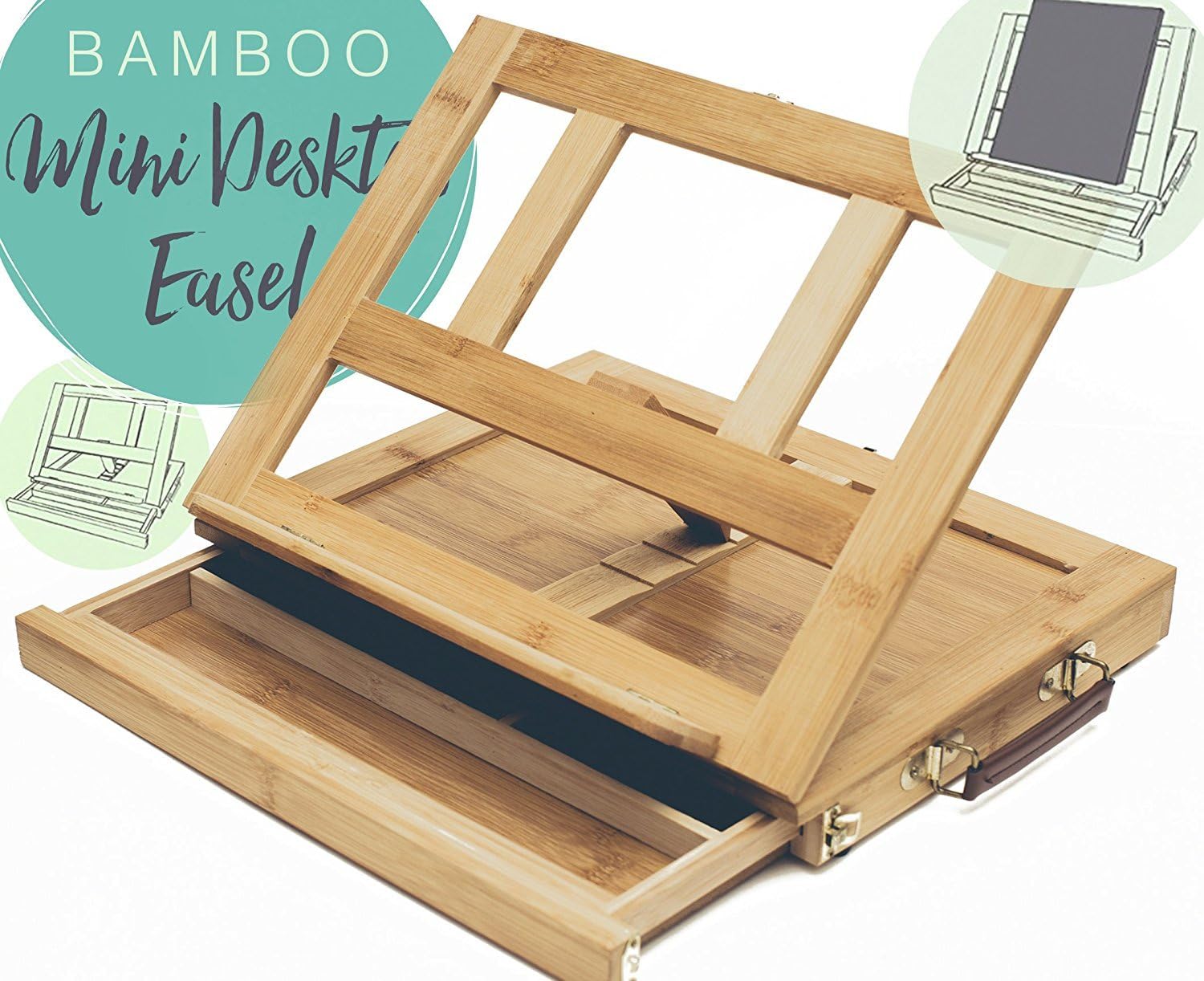 Inked in Red Eco Friendly Bamboo Artist Easel for Painting and Drawing - Portable Tabletop Easel with Storage Drawer - Art Easel for Kids and Adults