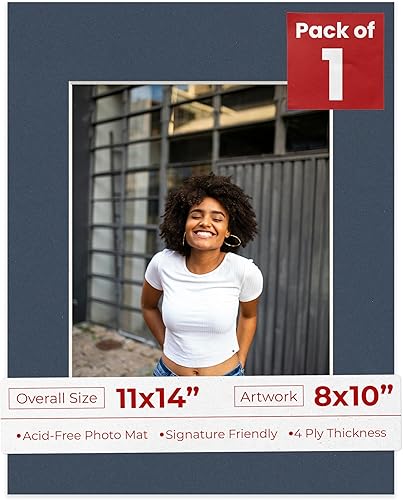 Tapete de 11 x 14 pulgadas para fotos de 8 x 10 pulgadas, tablero de fotos azul marino precortado para marcos de 11 x 14 pulgadas, corte biselado