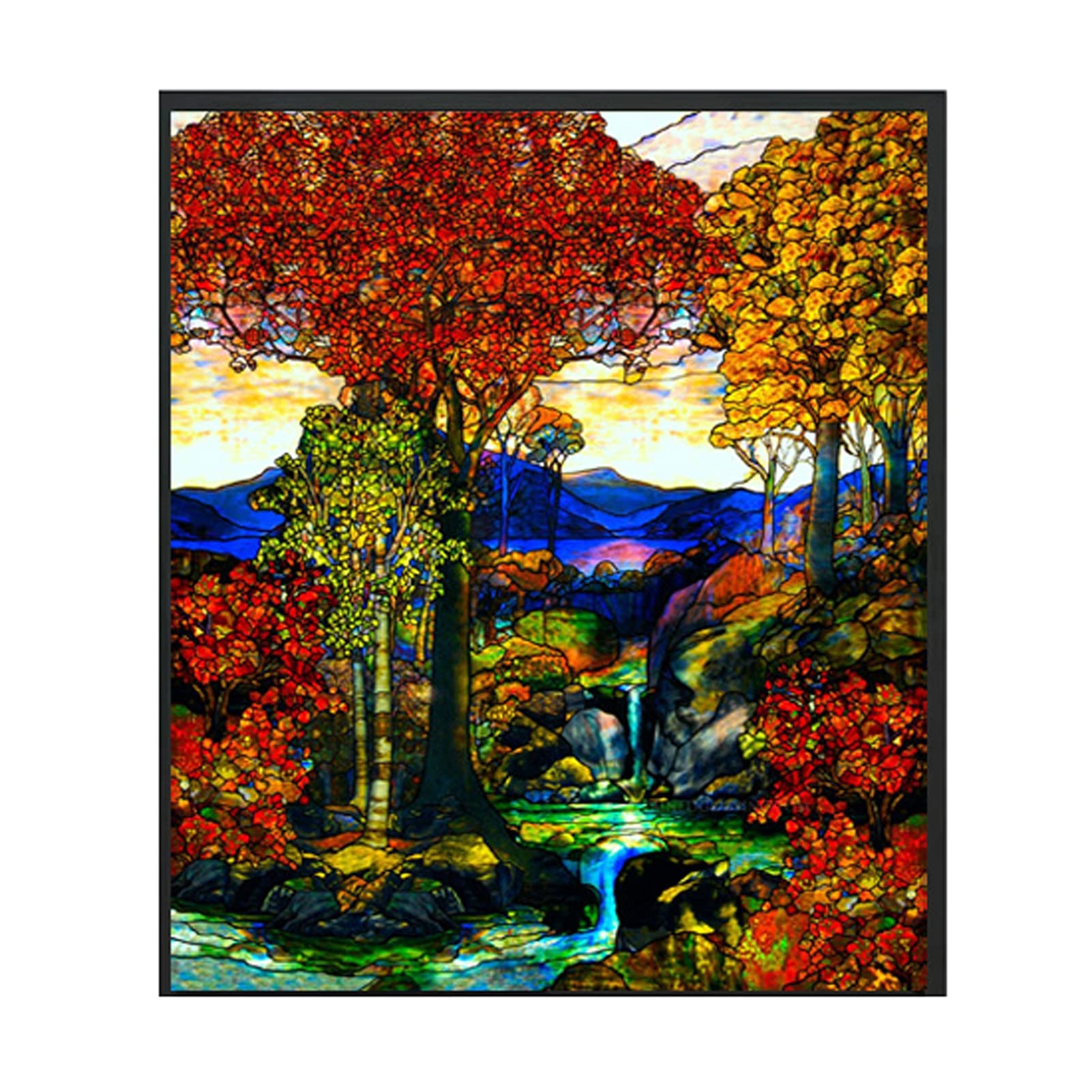 Tiffany style church tree Vinyl Stained Glass Film, Static Cling Window Decal, Privacy, Heat Insulation Static Cling for Bathroom Bedroom Room,A translucent,45x60cm