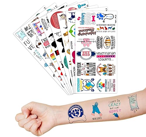Miniatura 7 de 97 piezas de divertidos tatuajes temporales de técnicos veterinarios temáticos para fiestas de cumpleaños, suministros de decoración súper linda