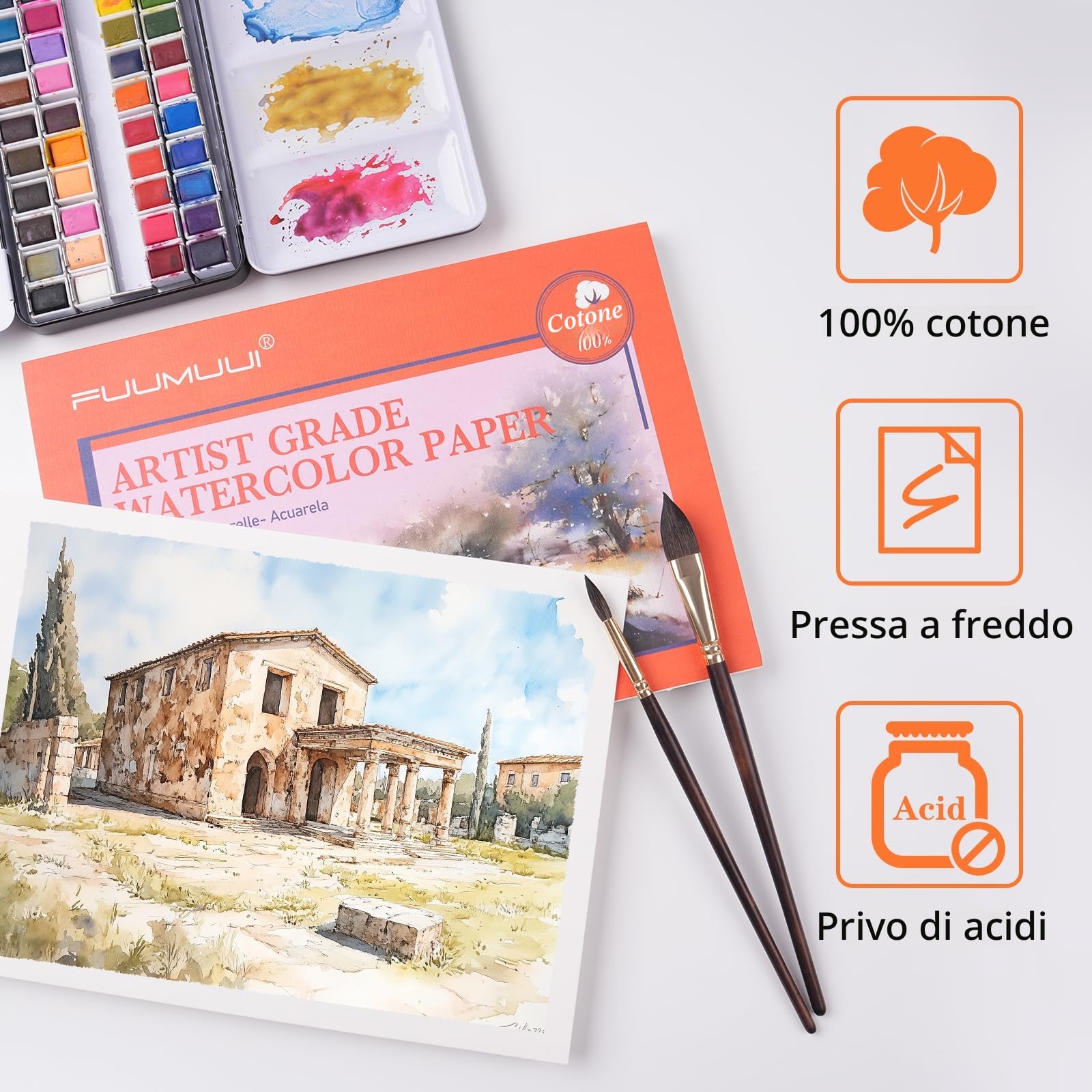 Carta Acquerello Cotone A4-22 Fogli Acquerello, Priva di Acidi, 300gr, 100% Cotone, Pressato a Freddo, Album Da Disegno Professionale | Ideale Per Pittura E Disegno Con Acquarello, Watercolor Paper