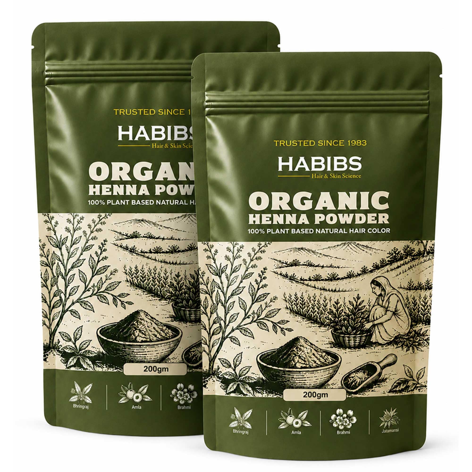 HABIBS COSMETICS Natural Henna Mehndi Powder Enriched with Bhringraj, Amla, Brahmi,Jatamansi For Natural Hair Coloring 200Gm Pack of 2-picture-21