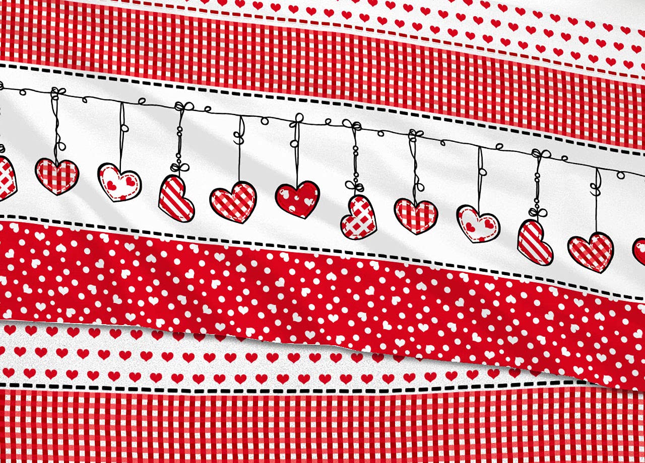 Set Completo Lenzuola in 100% Cotone Made in Italy Fantasia Natale Cuori Renne Singolo Dream Rosso