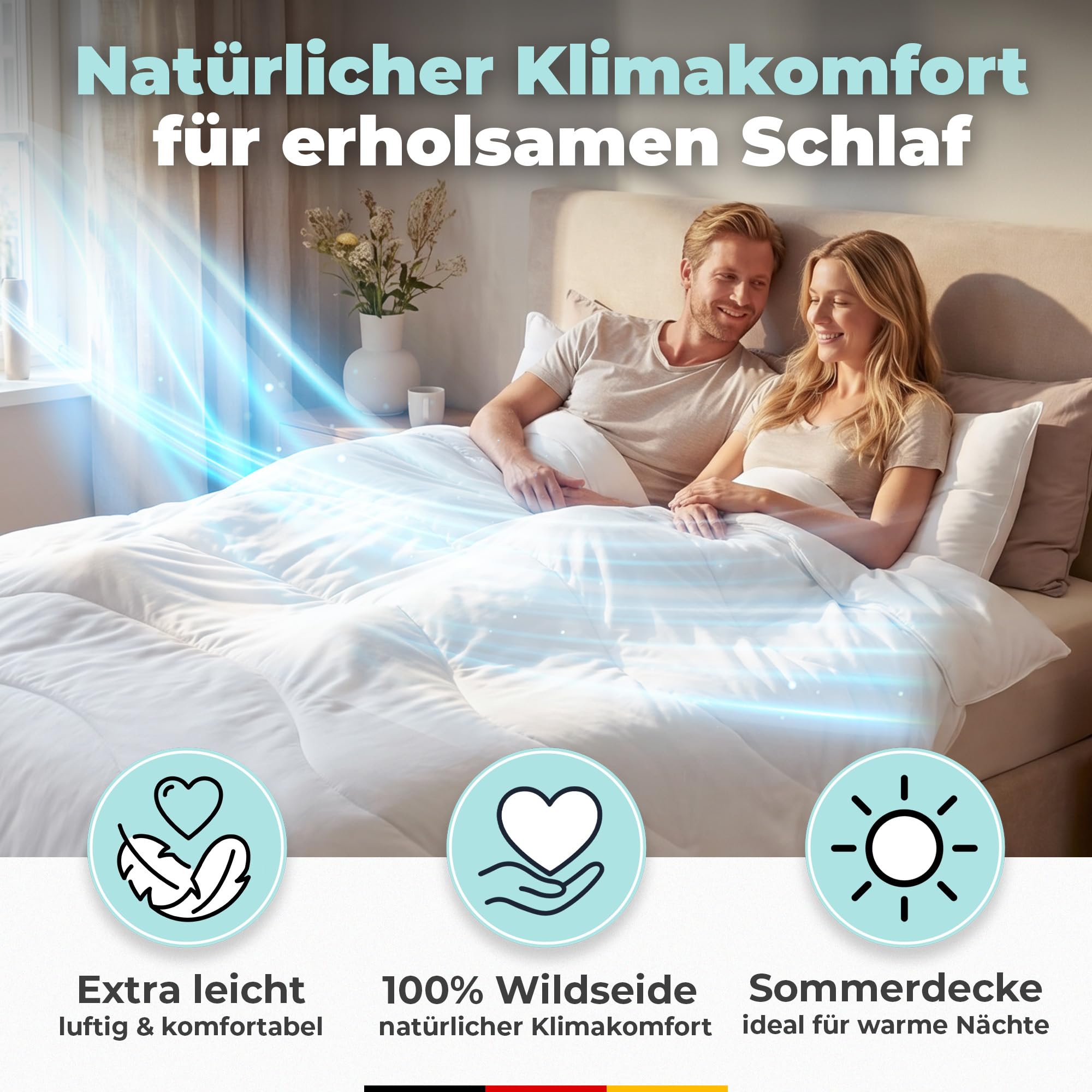 BEFA NATUR Wildseidendecke Sommer 135x200 cm – 100% Wildseide | Made in Germany | Atmungsaktive Sommerbettdecke | Leicht, temperaturausgleichend & hautfreundlich | Oeko-TEX® Standard 100