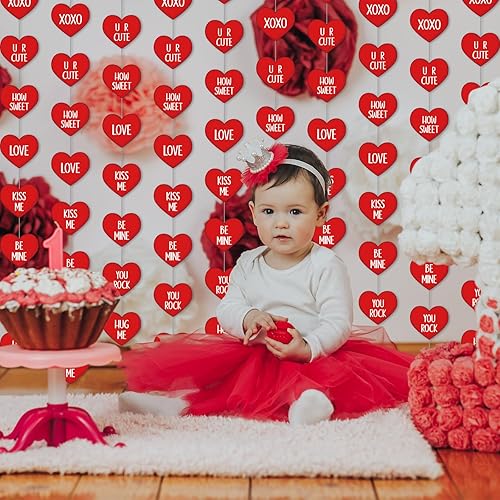 Miniatura 5 de Capoda 8 guirnaldas de papel para el Día de la Madre, guirnalda colgante de papel con corazón rojo para el Día de la Madre, cumpleaños, bodas,