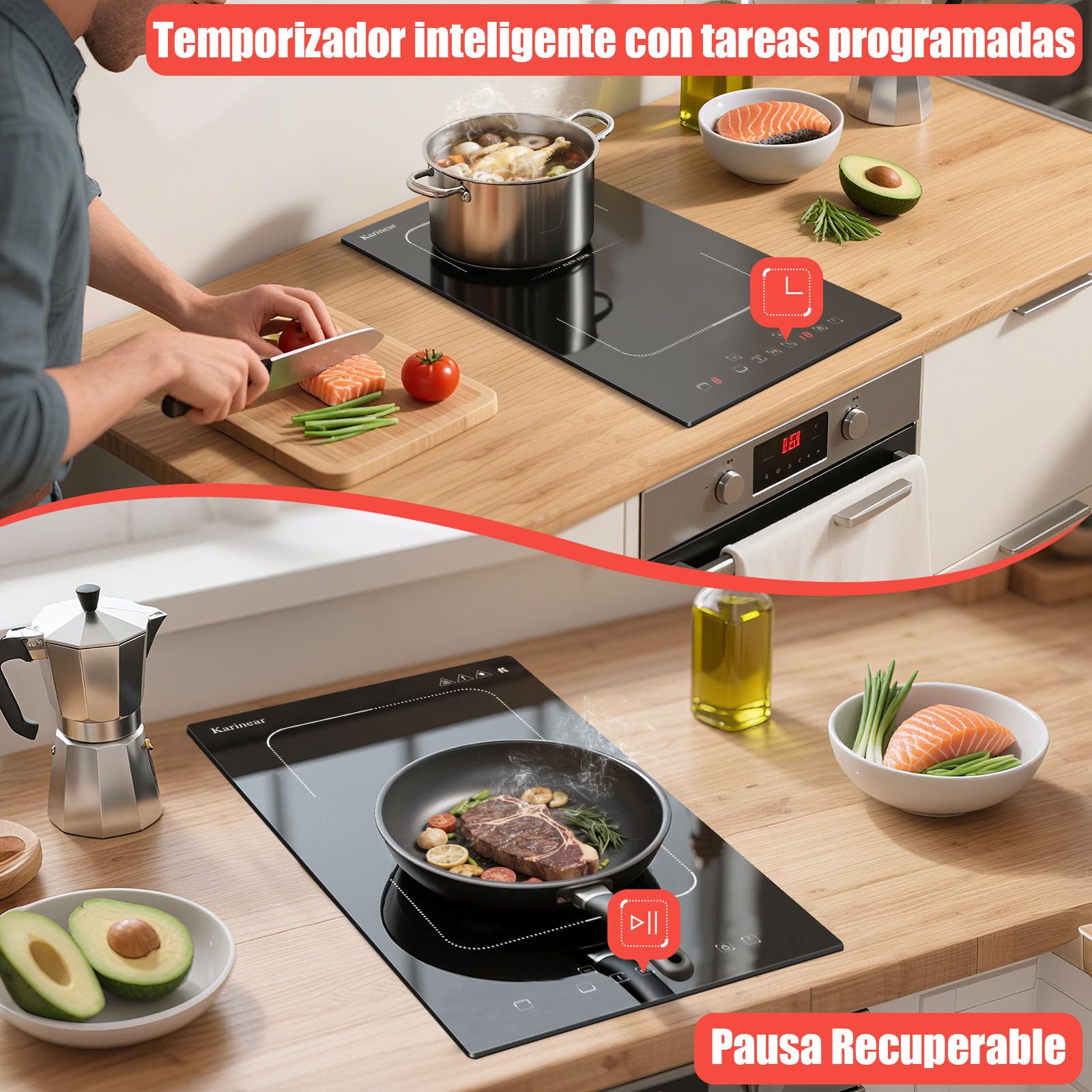 Placa Inducción 2 Fuegos con Enchufe, Induccion 3500 W con Zona Flexible