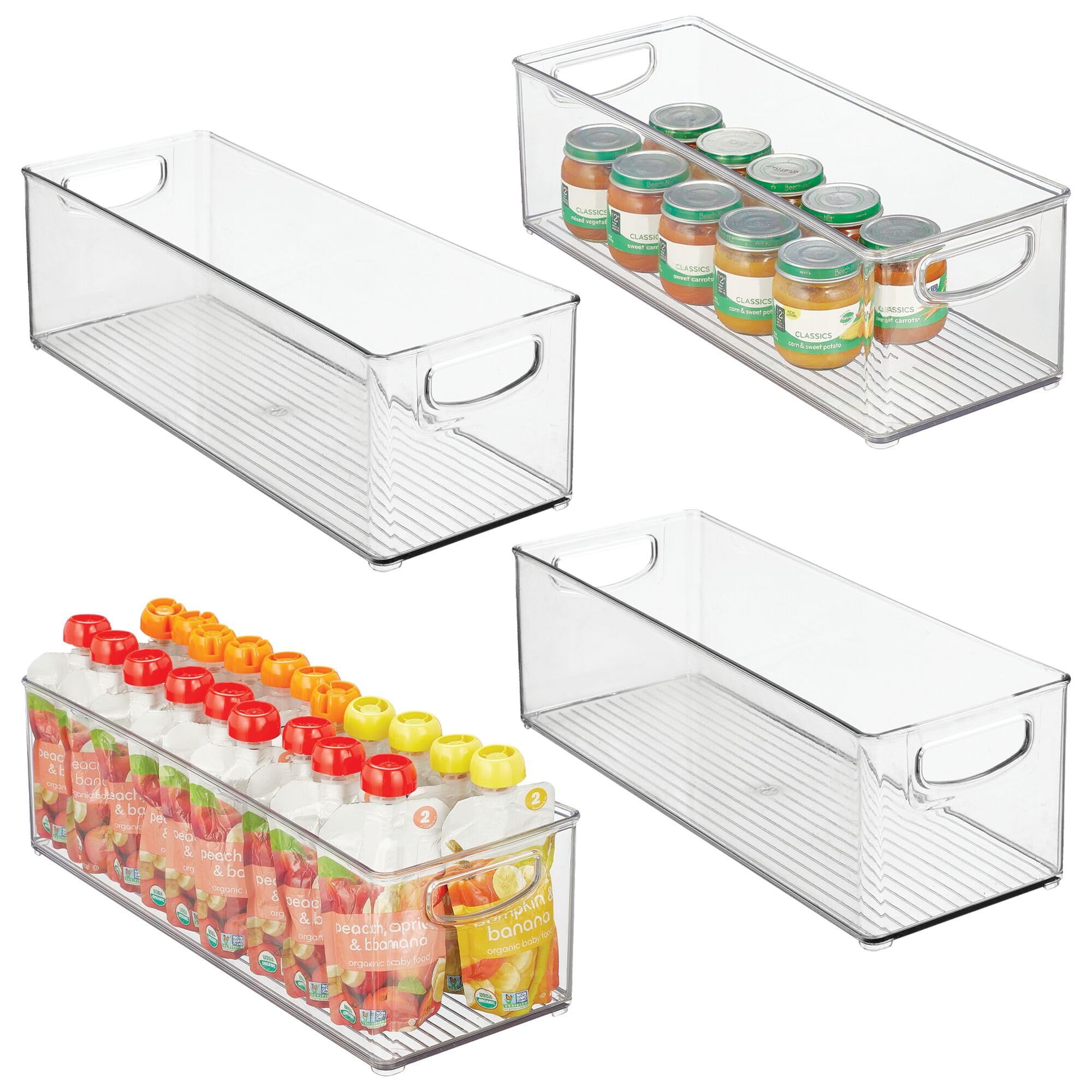 InterDesign iDesign Plastic Stackable Pantry Bin - Storage Bin with Handles for Cabinets or Fridge - Set of 4 - Clear