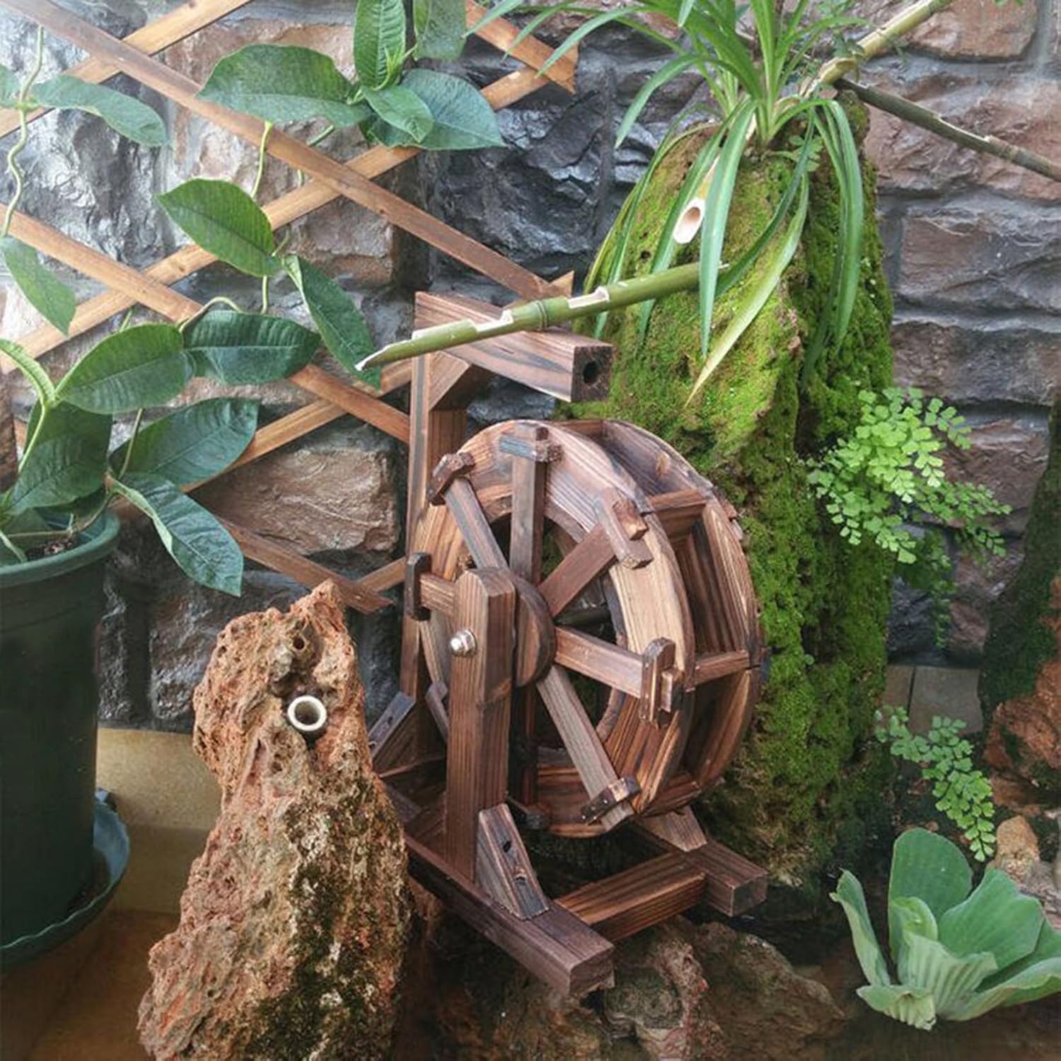 Water Wheel Fountain, Garden Decoration Water Feature,Wheel Fountain Patio Garden Water Feature Feng Shui Wheels Yard Outdoor Decorative for Bird Bath, Fish Tank, Pond Or Garden Decoration