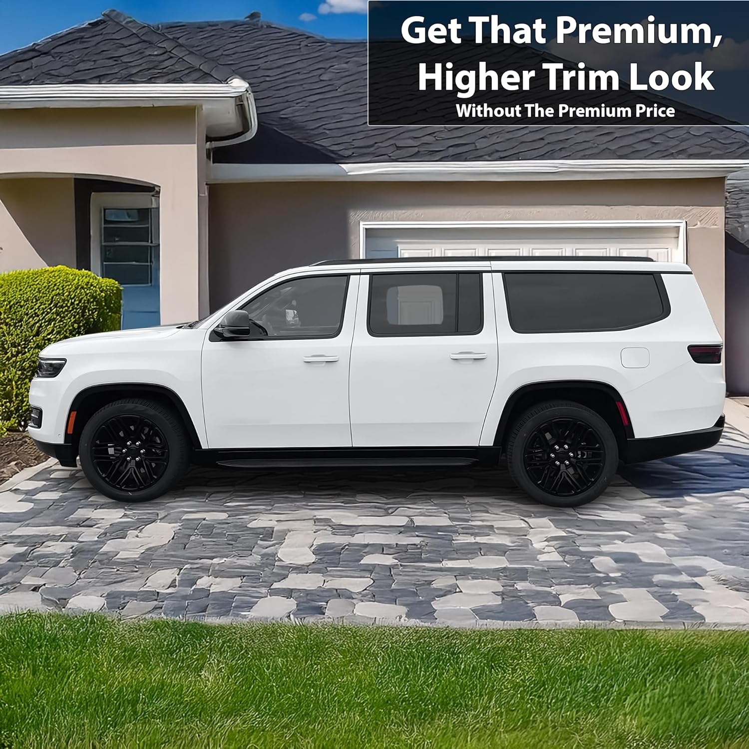 BOGAR TECH DESIGNS Side Window Chrome Delete Overlay Compatible with Jeep Wagoneer 2022-2025, Gloss Black