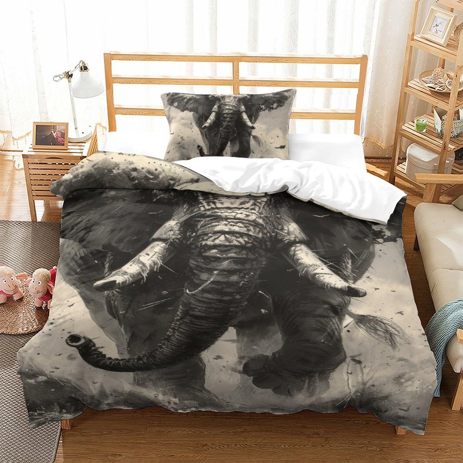 Housse de couette éléphant fermeture éclair pour lit simple sans couette qui glisse