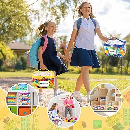 Miniatura 8 de AOBOPLE Paquete de 6 bolsas transparentes de almacenamiento de juguetes con etiqueta de nombre y bolsillo manual, bolsas organizadoras de juguetes