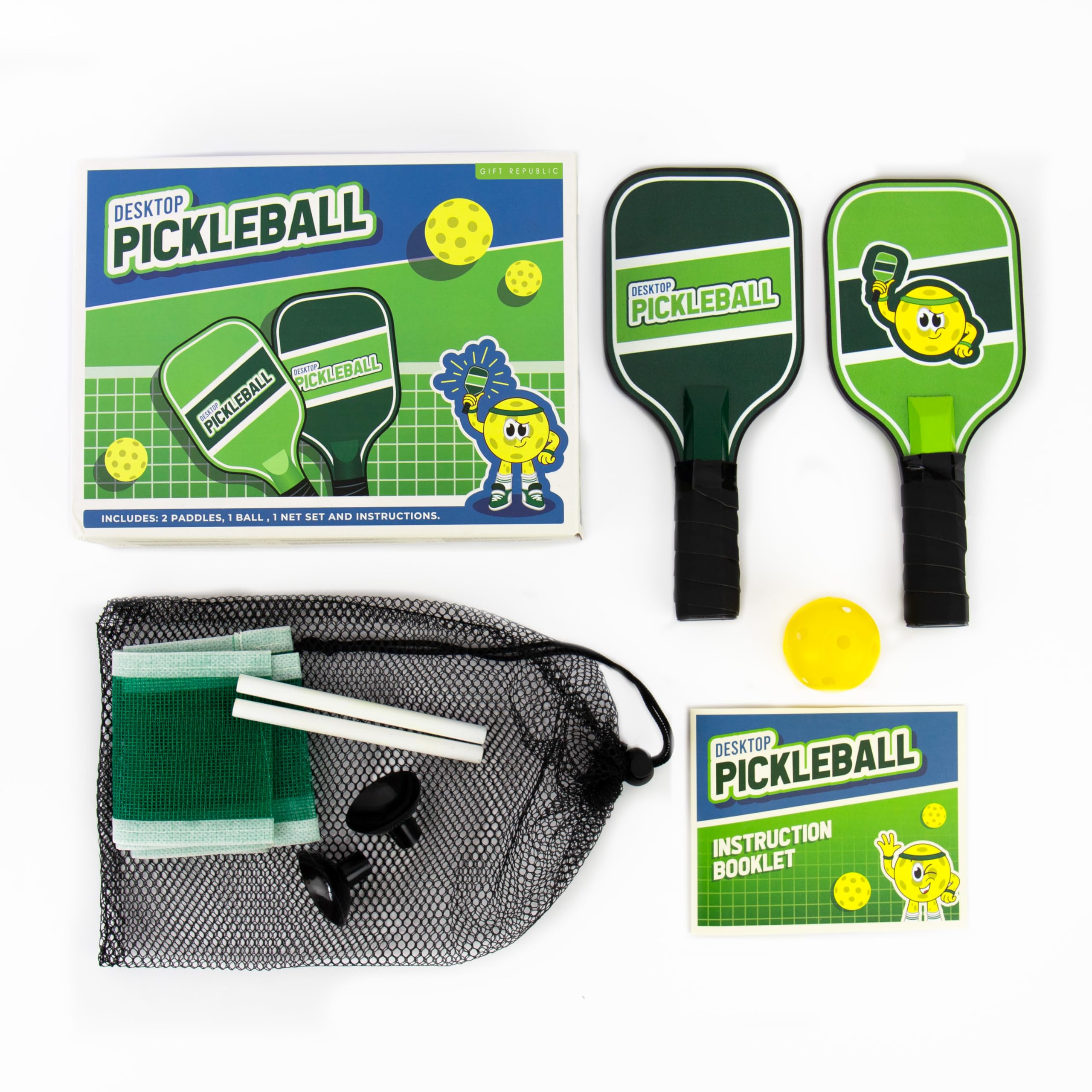 Gift Republic Desktop Pickleball Set, Mini Tabletop Pickleball Court with 2 Paddles, 1 Ball, and Net