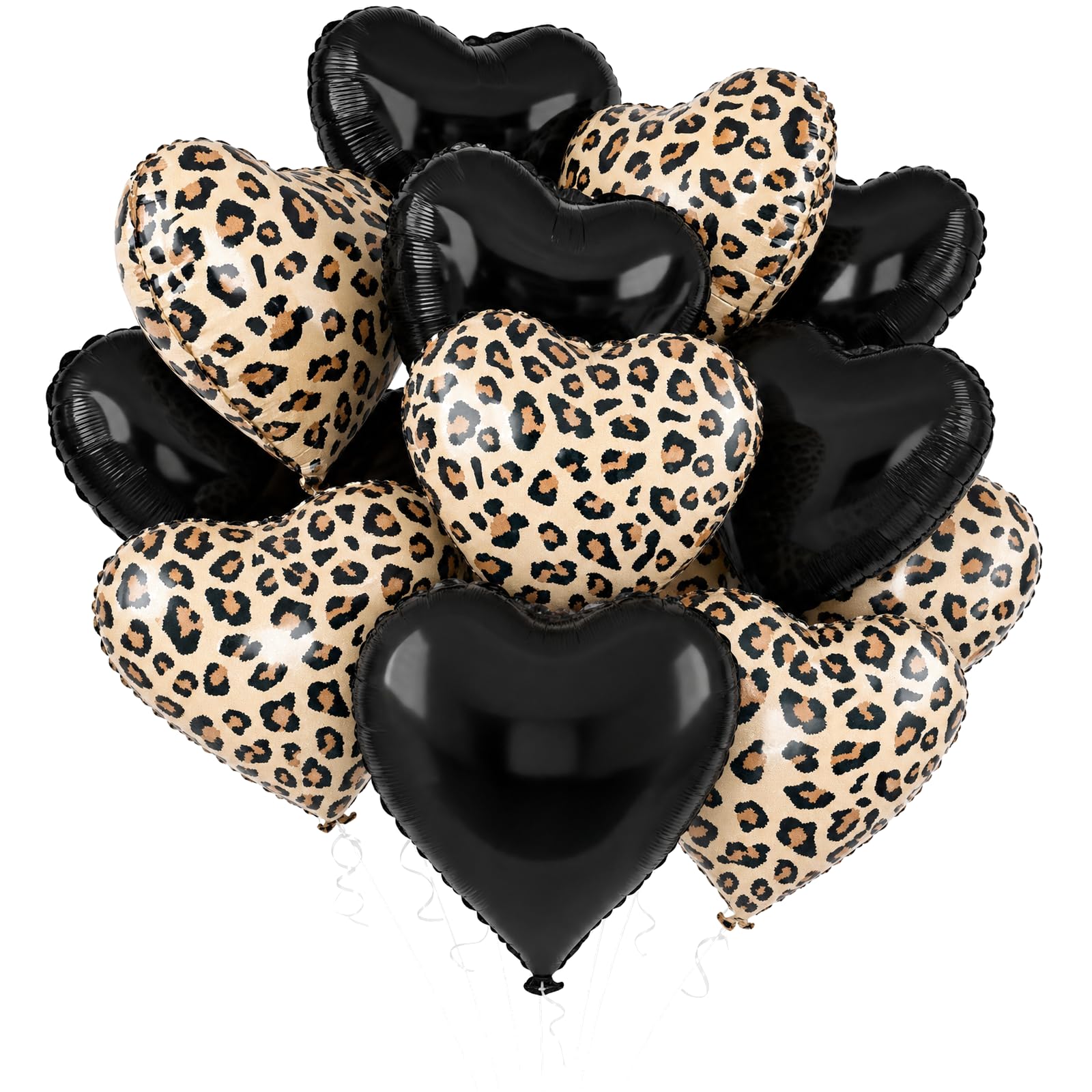 15 Leopard Print Balloons and Black Heart Balloons, 18 Inch