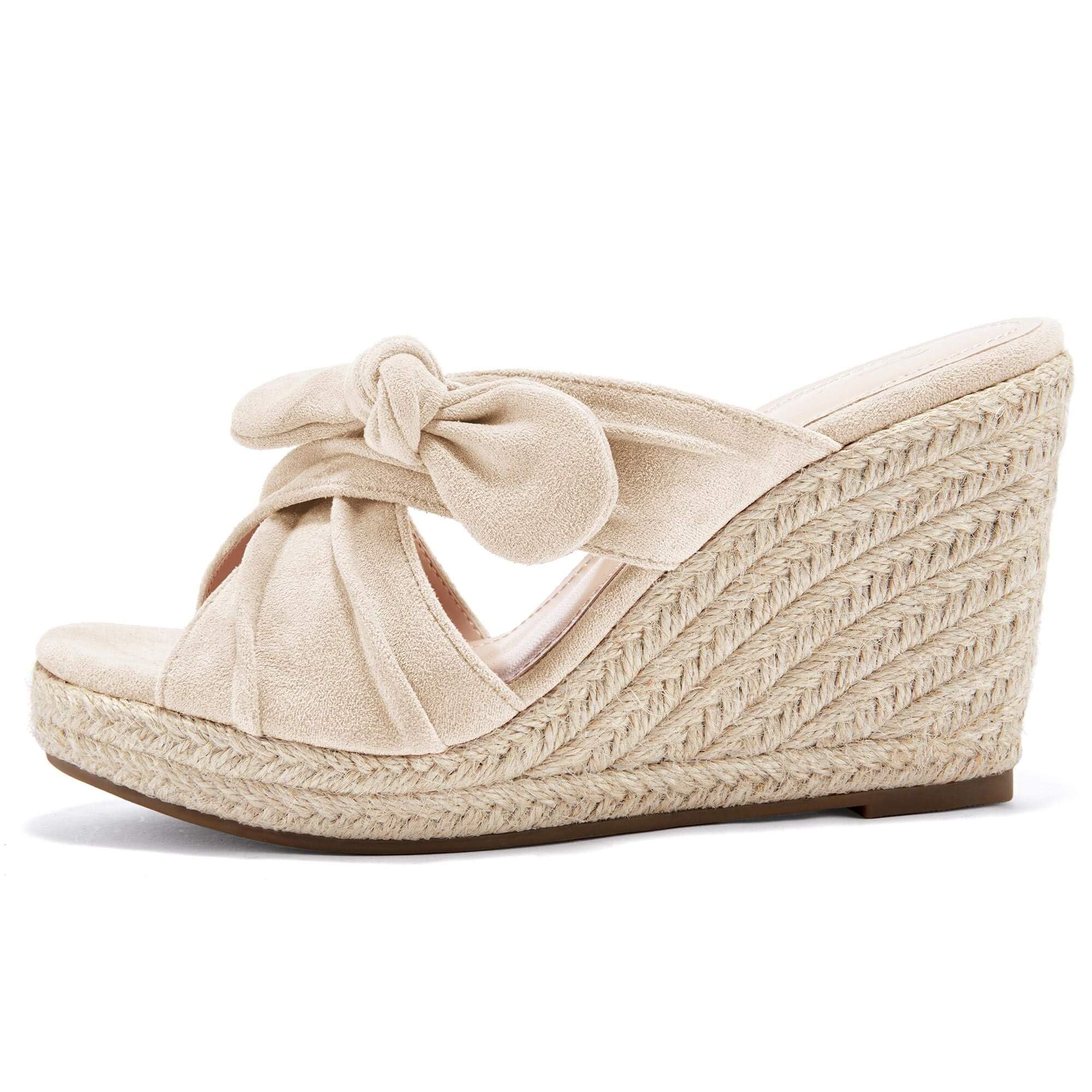 Womens Espadrilles Slip on Wedge Sandals Slides Bow Tie Platform Open Toe Summer Mules Shoes