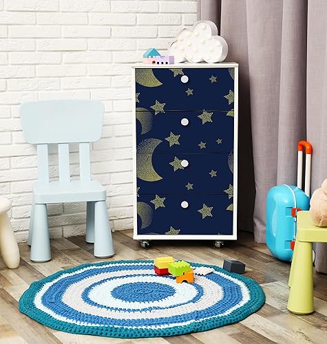 Miniatura 4 de AMAZING WALL Página de inicio Glitter Night Sky Golden Moon and Stars Nursery Room Girls Boys Impreso Papel pintado autoadhesivo Dormitorio,