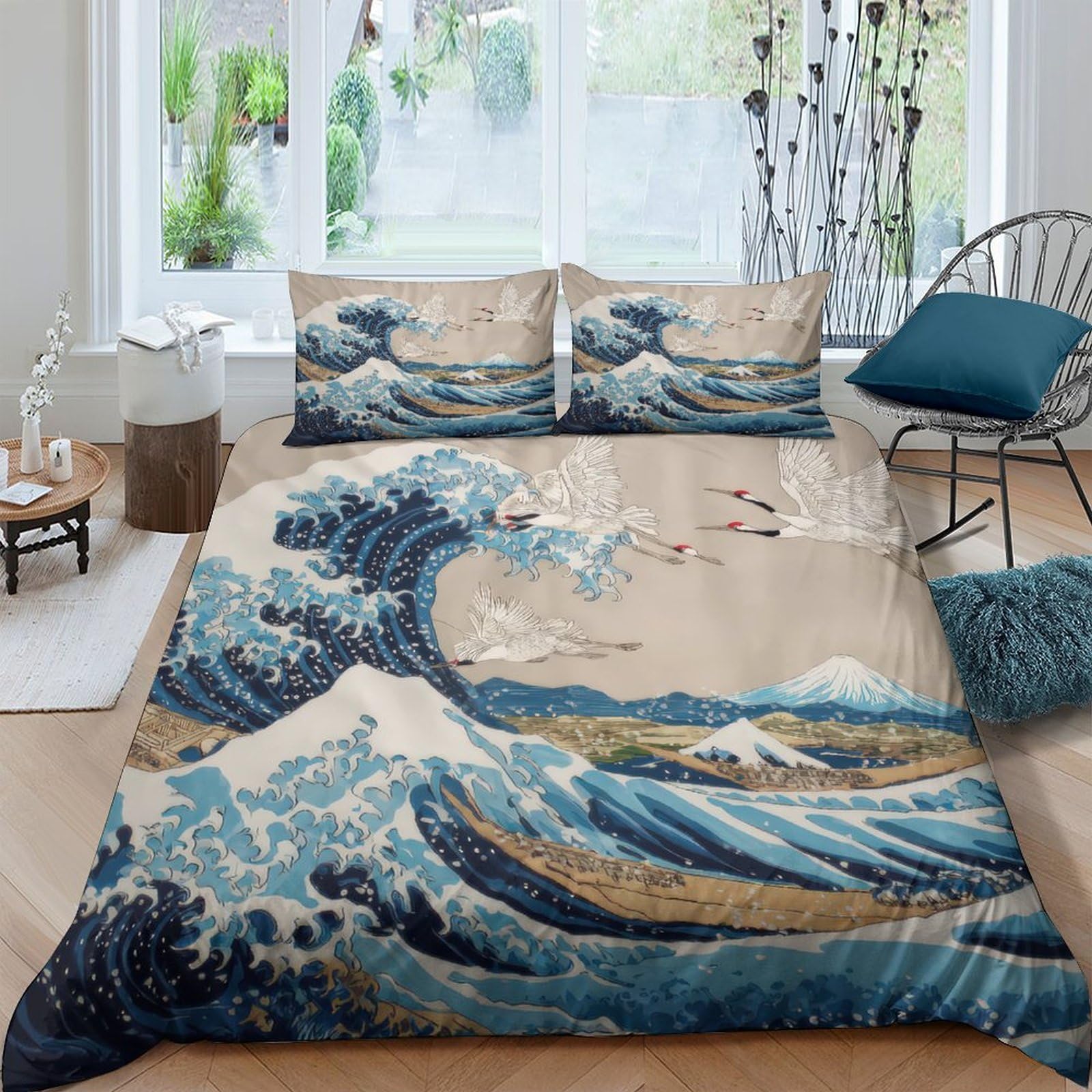 Ctjqhvkz Style-6 3D Printed Great Wave Fitted Sheet Microfiber Japanese Art Bed Cover Soft Washable For Bedroom Decor Single（135X200cm）