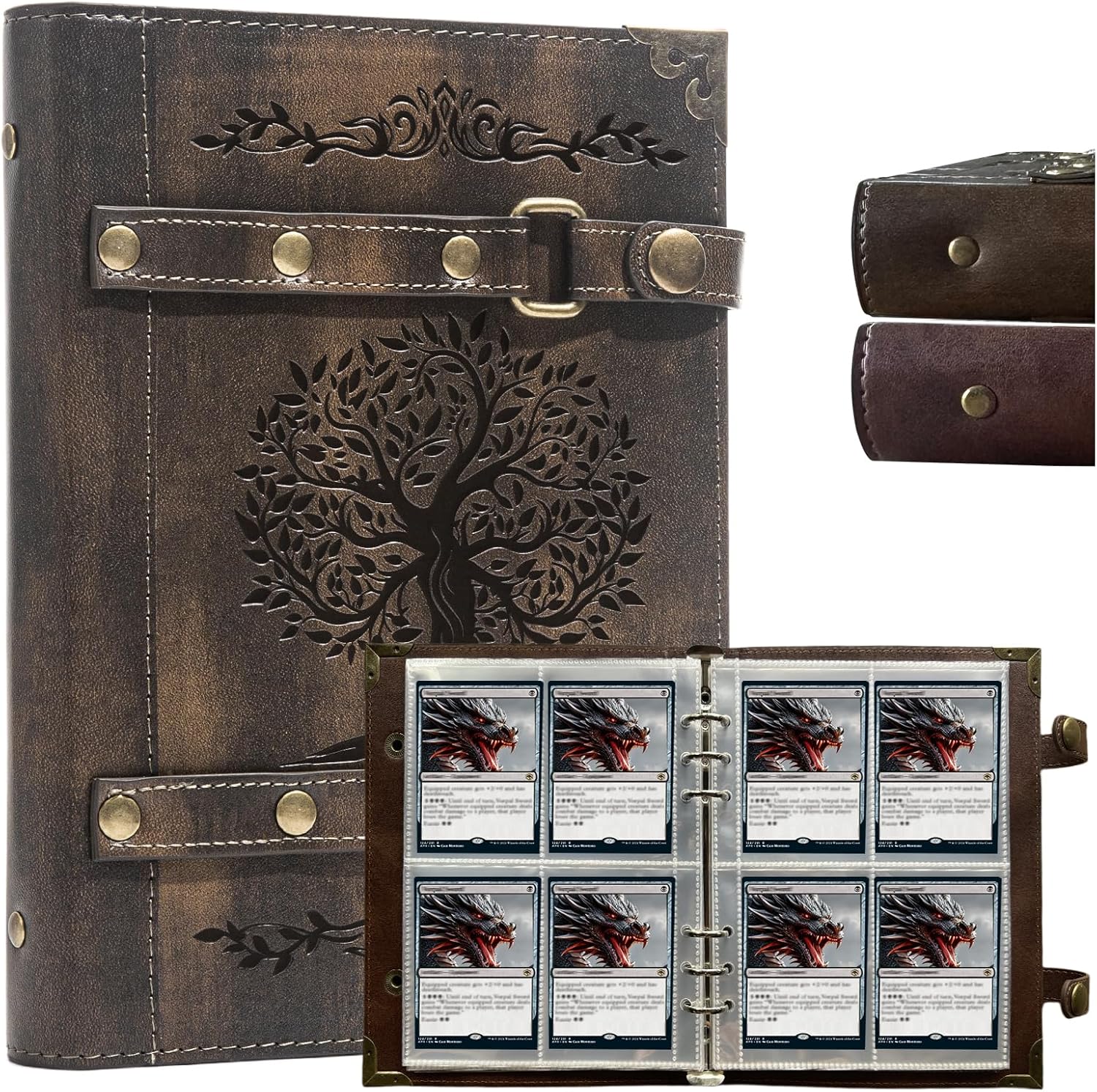 Trading Card Binder- 240 Pockets - Trading Cards Holder Card Collectors Album Trading Card Binder with 30 Removable Sleeves for Basketball Card and Sports Card (x5-Tree of Life-Khaki)