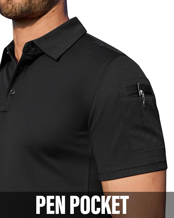 Alimens & Gentle Polo Shirts for Men Short Sleeve Golf Shirt Camping Dry Fit Tops with Pocket Dark Black by Alimens & Gentle - Used condition - Image 3