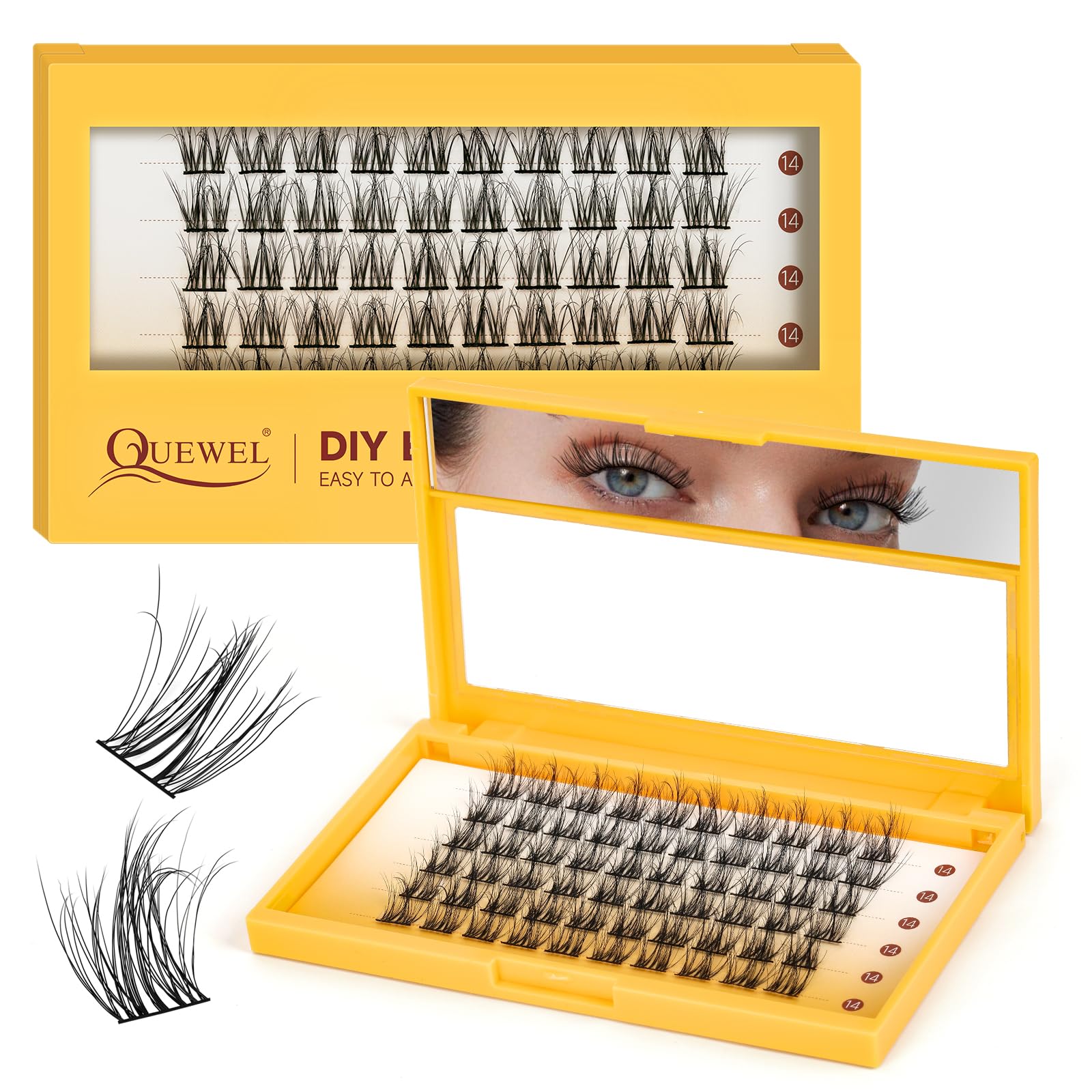 QUEWEL DIY Cluster Lashes - Individual Volume False Eyelashes, Soft & Light, Segmented, For Makeup Home Use (Honey01-D-MIX8-16mm) — view 41