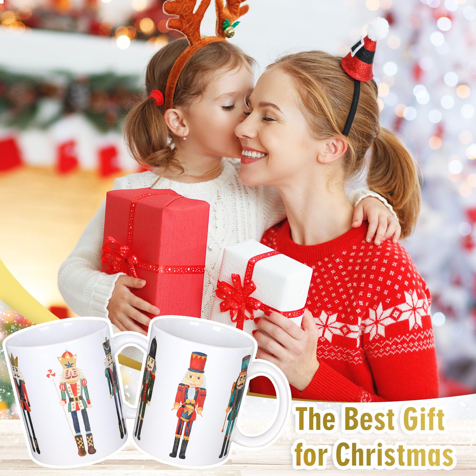 AnyDesign 2-teiliges Weihnachtstassen-Set, 340 ml, Nussknacker-Kaffeetassen, Weihnachten, Winter, Urlaub, Keramik-Trinkbecher für Zuhause, Schule, Büro, Tisch, Tafelaufsätze, Einweihungsgeschenk
