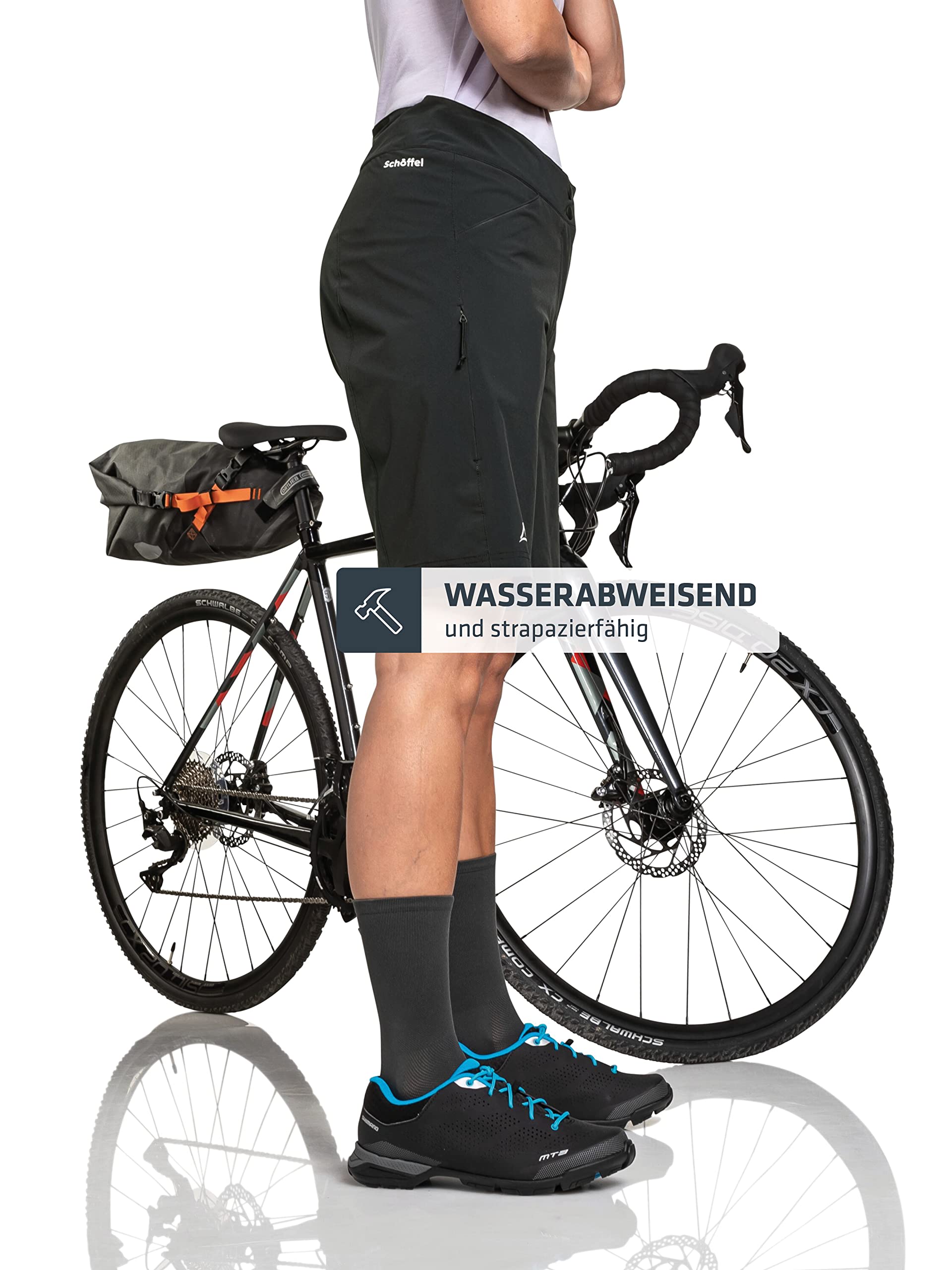 Schöffel Damen Shorts Danube L, Wasserabweisende Radhose, schnell trocknende Fahrradhose mit Bundverstellung
