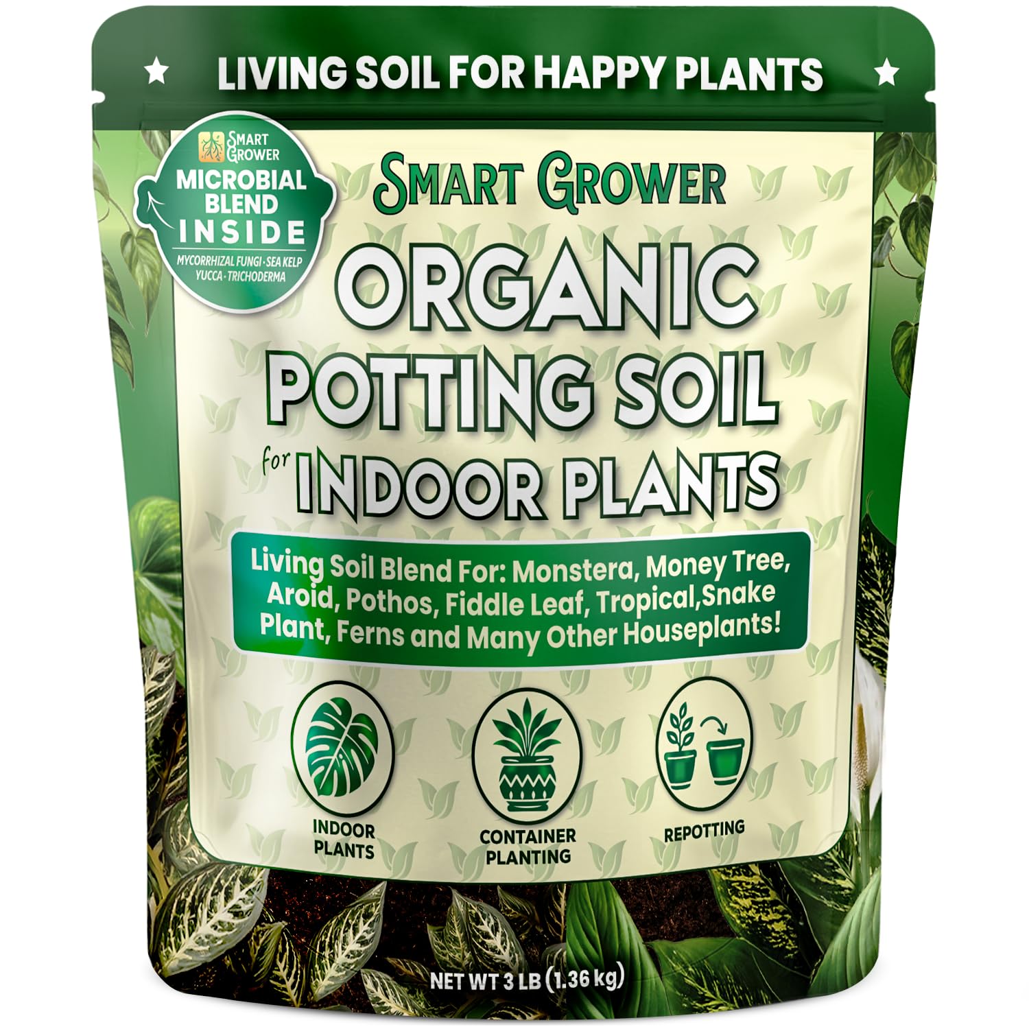 Organic Living Potting Soil for Indoor Plants. By Smart Grower 3lbs