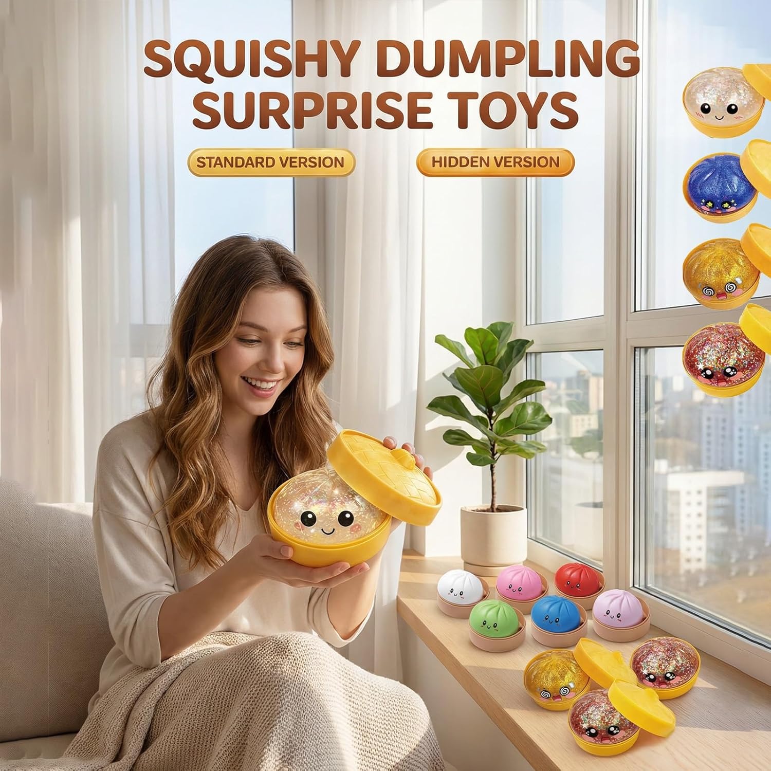 2026 New Glitter Dumpling, Squishy Mystery Box, Sensory Squeeze Toy Soft Squeeze for Stress Relief for Surprises Everyone(4pcs A)