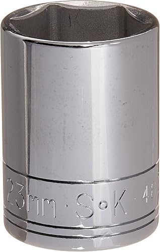 SK Professional Tools 48223 - Enchufe de acero forjado en frío con acabado SuperKrome, de 6 puntos, estándar métrico, cromado de 0.98 pulgadas,