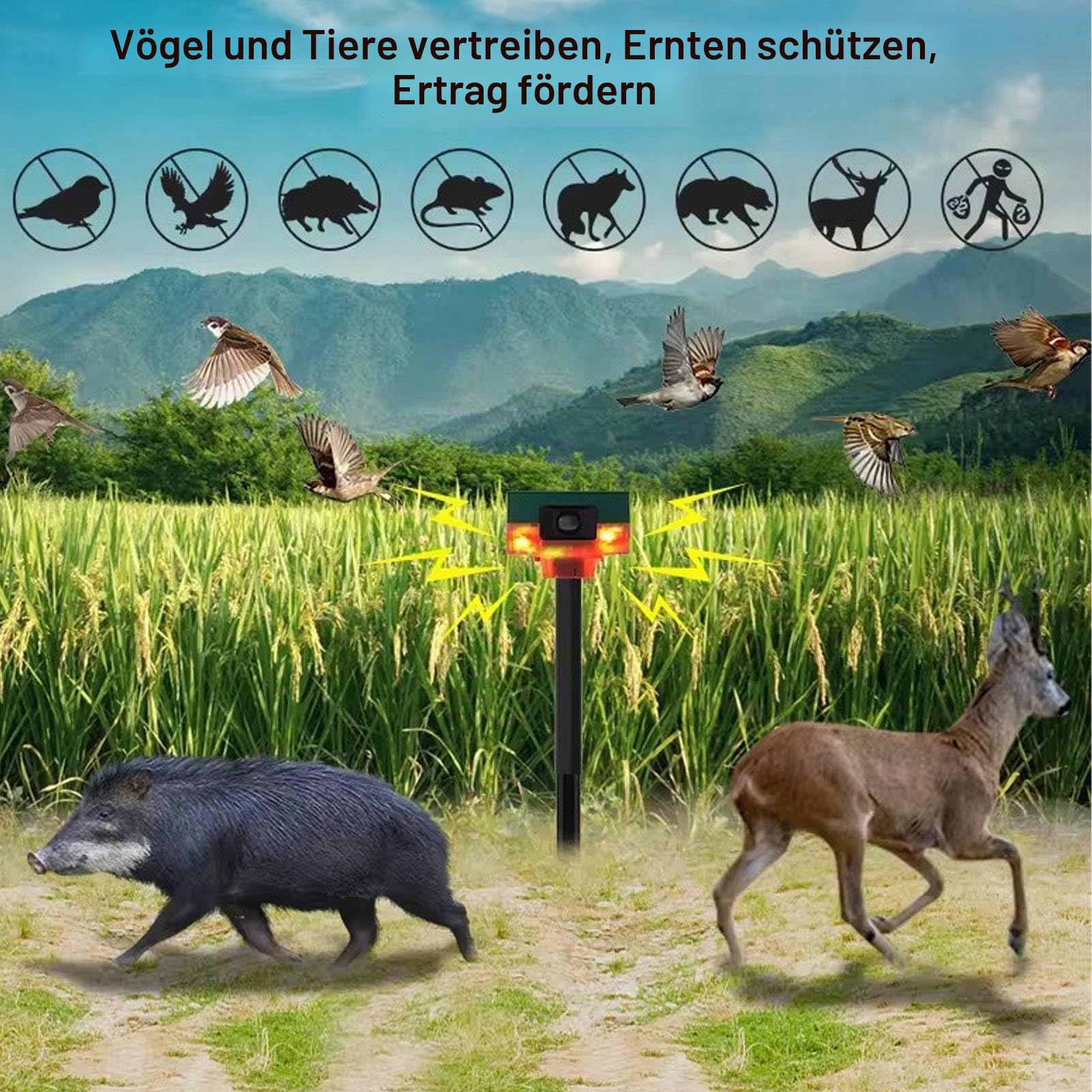 Alarm mit Bewegungsmelder für den Außenbereich,360°Bewegungsmelder-Alarmleuchte mit Bewegungsmelder-Sirene, Hundegebell, Aufnahme,Alarmsirene für den Außenbereich mit Fernbedienung