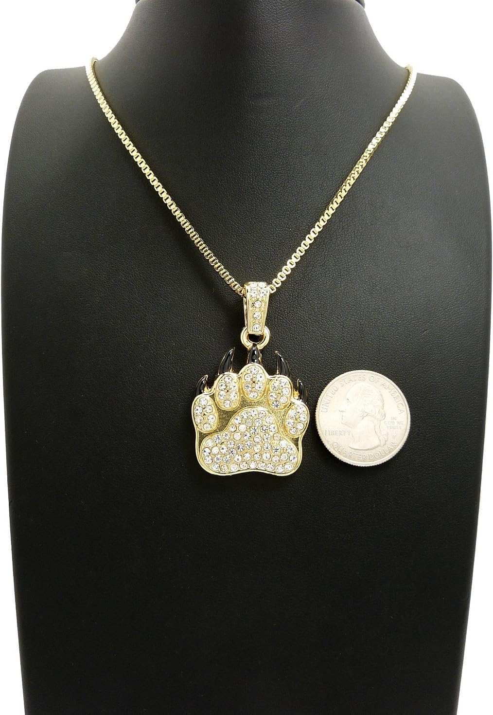 ICED Out Bear PAW Pendant & 24" Box/Cuban/Rope Chain Hip HOP Necklace - XZ223