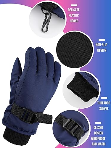 Miniatura 4 de 3 pares de guantes de esquí para niños y niñas, guantes de invierno impermeables cálidos para niños y niñas