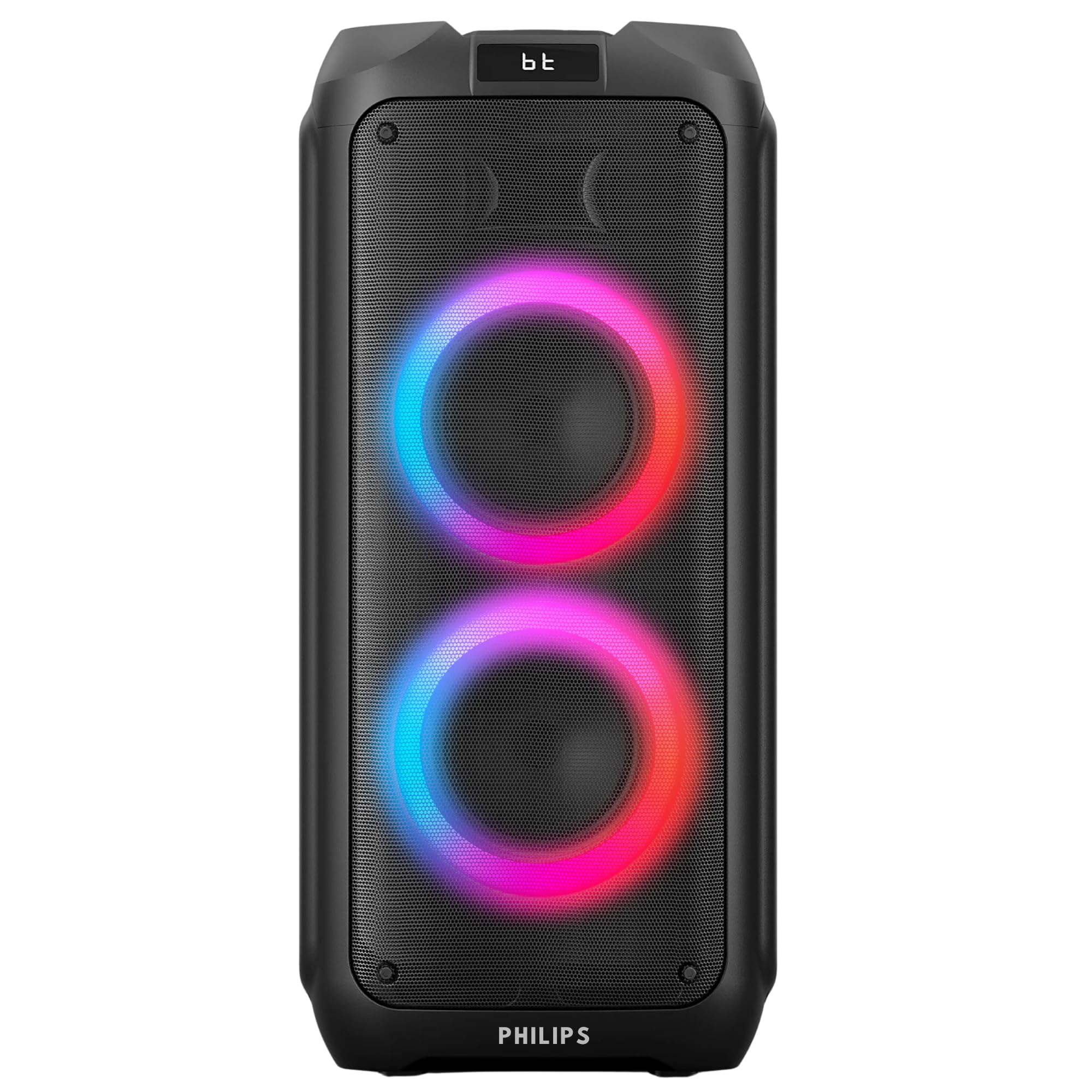 Philips Bluetooth Party Speaker, 120W Powerful Sound with Dynamic Bass Boost, 10 RGB Light Modes, Karaoke Mic &amp; Guitar Inputs, FM Radio, USB/TF/AUX Playback, Portable Handle, Remote Control (Cordless)