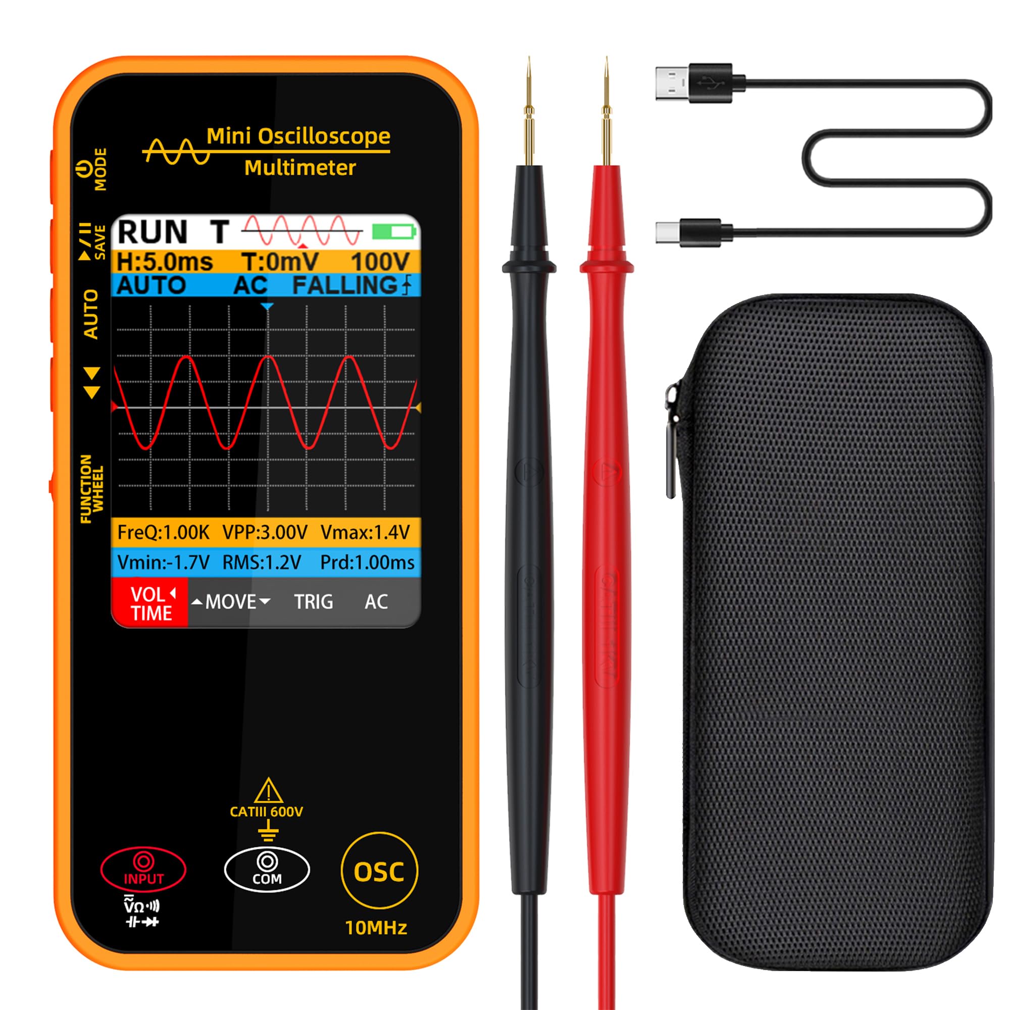 OS1 Digital Oscilloscope Multimeter 10MHz Bandwidth Handheld oscilloscope with 48MSa/s Sampling Rate 3.2” TFT LCD Rechargeable Multimeter Capacitance