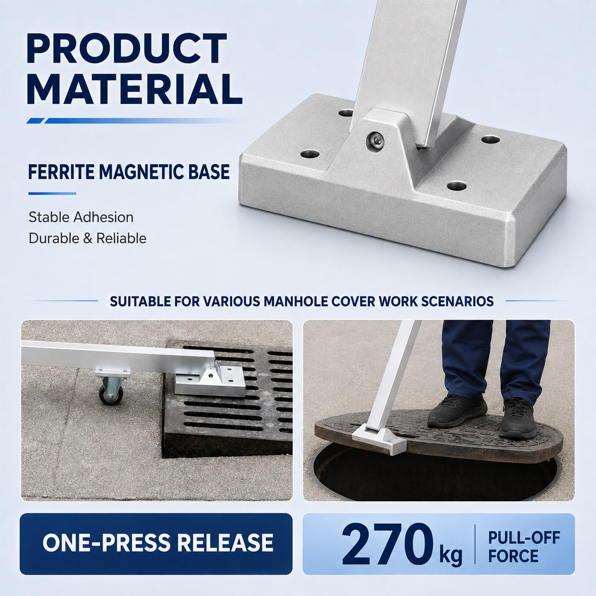 Sollevatore Magnetico per Scarichi con Manico e Ruote a Leva Integrate | La Leva con Ruote Aiuta a Ridurre il Sollevamento Verticale Diretto durante lo Spostamento di Coperture Compatibili
